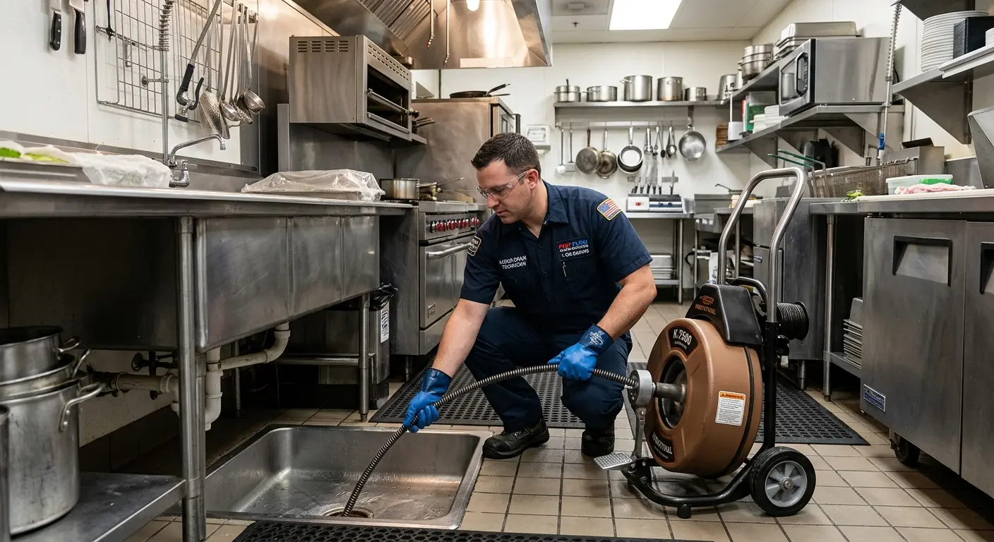 Commercial drain cleaning service in a restaurant kitchen in Aquia Harbour