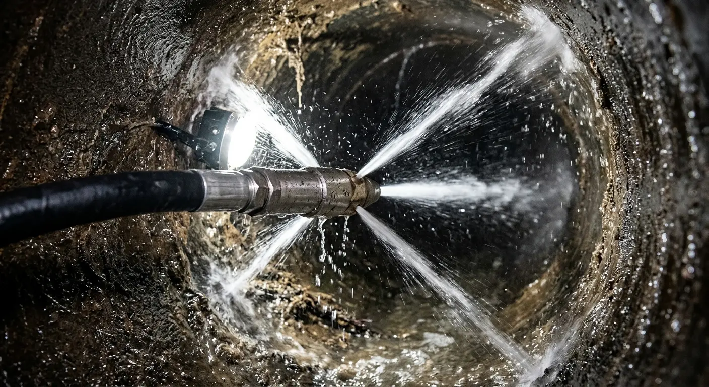 High-pressure hydro jetting nozzle cleaning sewer pipe for Sewer Cleanout in Aquia Harbour